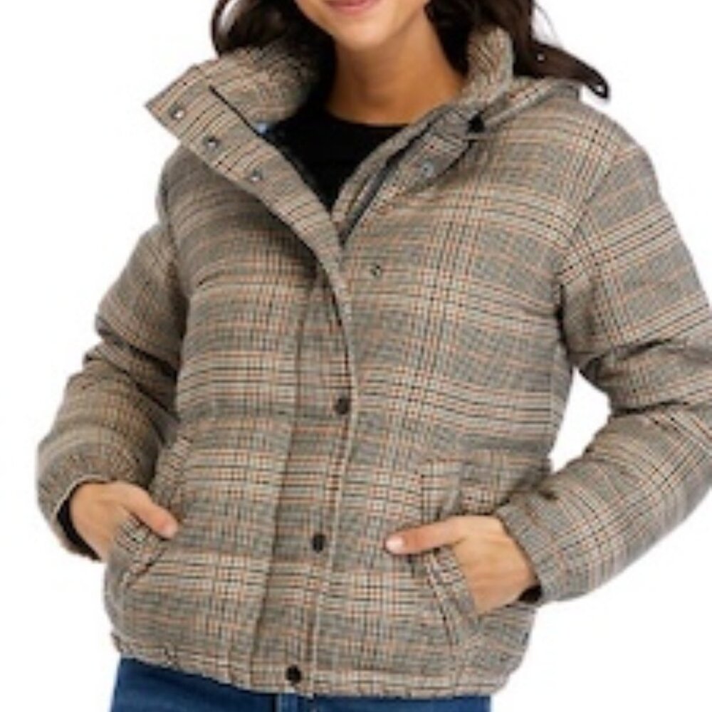 BILTMORE Brown Black Beige Red Plaid Quilted Puffer Short Coat Parka – L